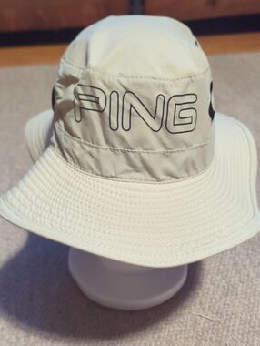 Mens Vintage Ping Bucket Golf Hat Tan/Black Size S/M